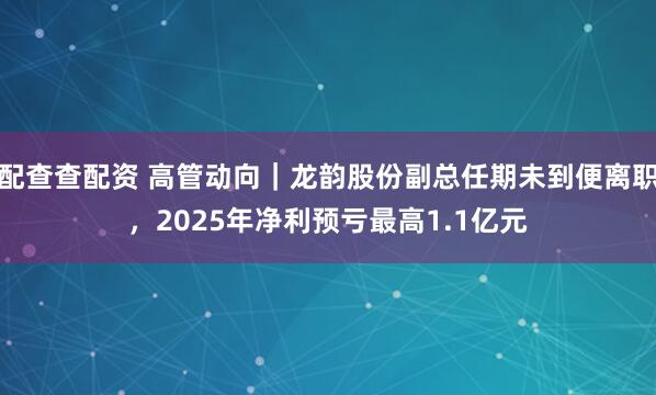 配查查配资 高管动向｜龙韵股份副总任期未到便离职，2025年净利预亏最高1.1亿元